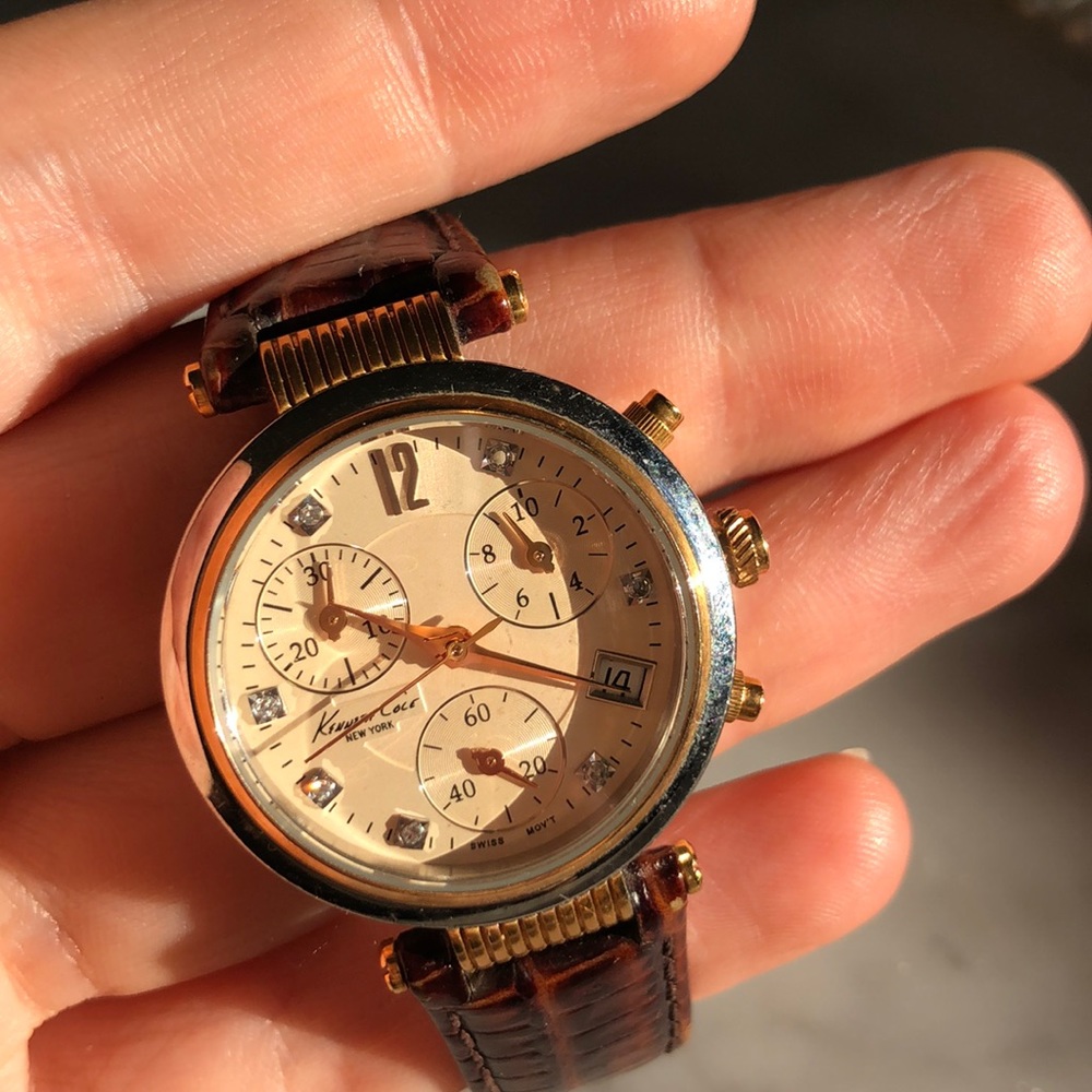 Kenneth Cole Diamond & Croc Embossed Leather Watch